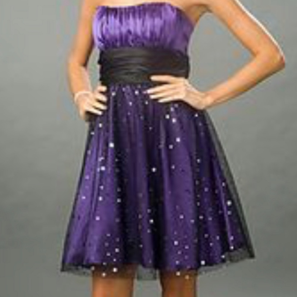 Royal Blue and Black Strapless Dress